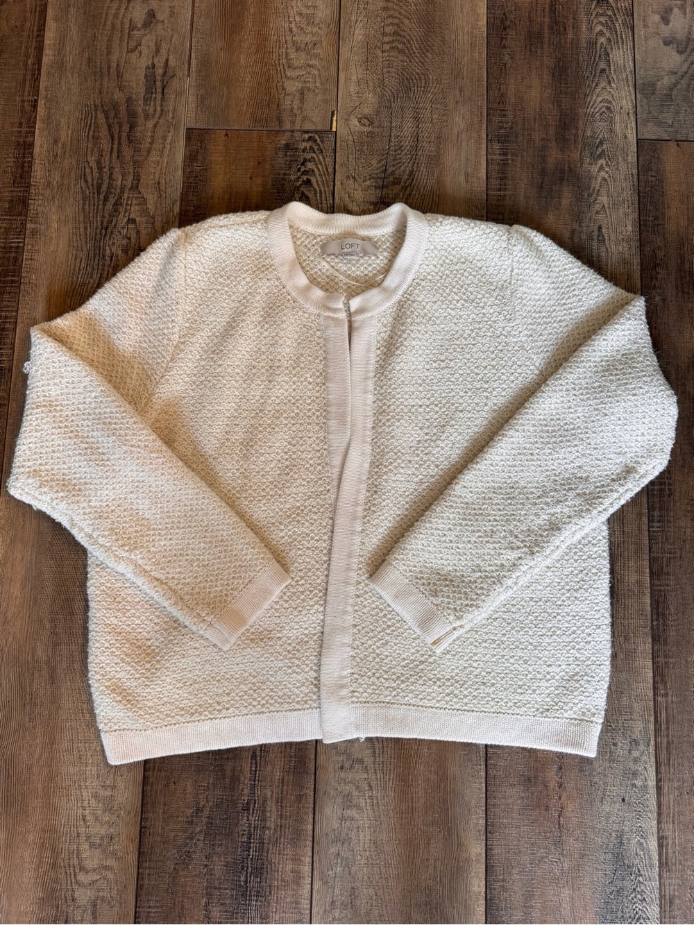 LOFT Cream Textured Open Front Cardigan Jacket Size XL - Cozy & Classic